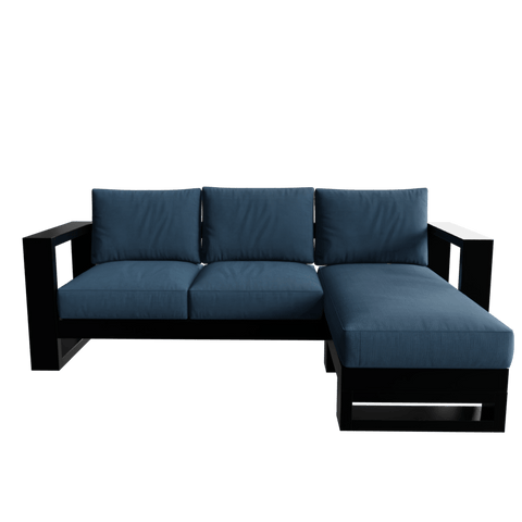 Evok 3 Seater Sofa with chaise Longue in Havana Color with Metal & Fabric touch by Riyan Luxiwood