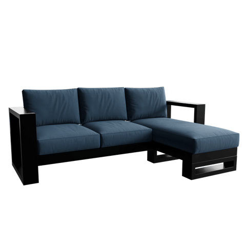 Evok 3 Seater Sofa with chaise Longue in Havana Color with Metal & Fabric touch by Riyan Luxiwood