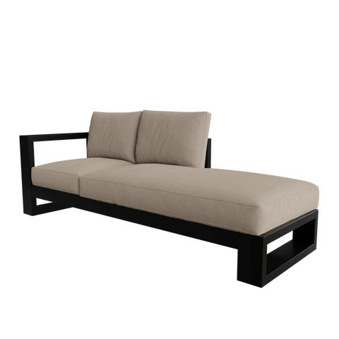 Louis 2 Seater Sofa with chaise Longue in Geneva Light Color with Metal & Fabric touch  by Riyan Luxiwood