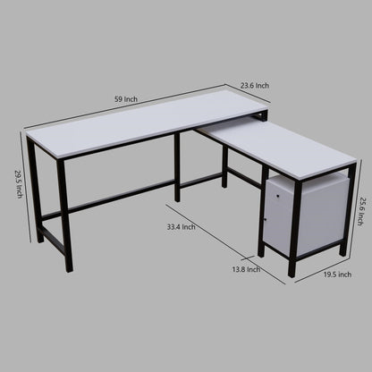 Maru l shaped Executive Desk with storage Design in white finish